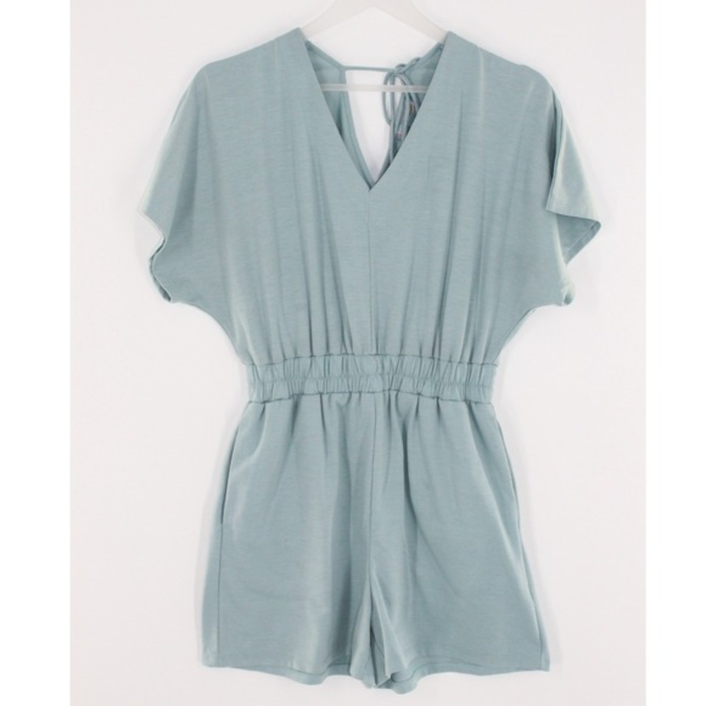 Good Luck Gem Romper Elastic Waist Tie Back Size M Sage Green YCGR2514